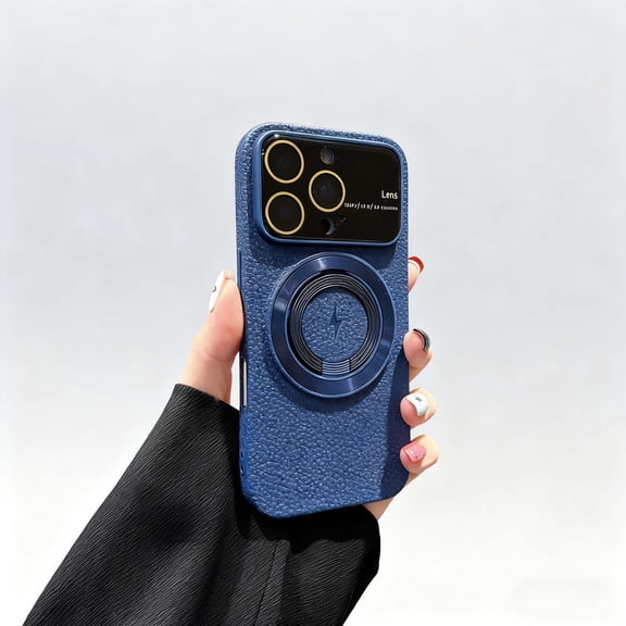 Design For iPhone 11 Pro Max Phone Case,Anti-Scratch PU Leather Texture Back,With Contractile Ring Kickstand,Compatible with Mag-Safe,With Lens Protector,Shockproof Anti-fall Phone Case,Blue