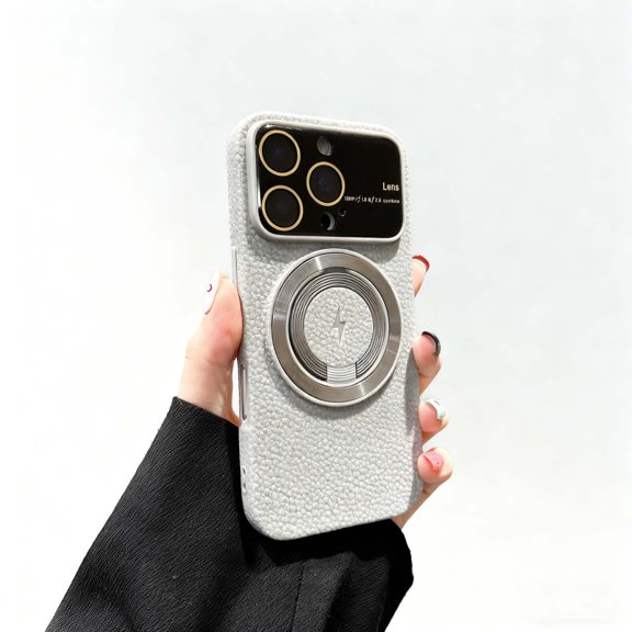Design For iPhone 11 Pro Max Phone Case,Anti-Scratch PU Leather Texture Back,With Contractile Ring Kickstand,Compatible with Mag-Safe,With Lens Protector,Shockproof Anti-fall Phone Case,Gray
