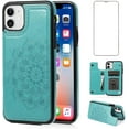 thumbnail image 1 of Design for iPhone 11 Wallet Case,PU Leather Phone Case with Screen Protector Card Holder,Stand Kickstand Shockproof Flip Protective Cover for iPhone11/Eleven Women Men Girls 6.1 inch Green, 1 of 15