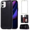 thumbnail image 1 of Design for iPhone 11 Wallet Case with Tempered Glass Screen Protector Credit Card Holder Wallet Slot Stand Kickstand Flip Leather Protective Cover for iPhone11/Eleven i Phone11 XI 11R Men Black, 1 of 8