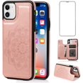 thumbnail image 1 of Design for iPhone 11 Wallet Case with Tempered Glass Screen Protector Credit Card Holder Wallet Slot Stand Kickstand Flip Leather Protective Cover for iPhone11/Eleven XI 11R Women Rose Gold, 1 of 15
