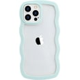 thumbnail image 1 of Design for iPhone 12 Clear Case with Wavy Edge, Cute Fashion Transparent Curly Wave Shape Frame Phone Case, Shockproof Hard PC & Soft TPU Bumper Protection Cover for Women Girls, Light Blue, 1 of 11