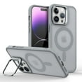 thumbnail image 1 of Design for iPhone 12 Mini Magnetic Case,With Contractible Metal Camera Ring Stand,Shockproof Heavy Duty Translucent Skinfeel Anti-fall Ultra Slim Phone Case For iPhone 12 Mini,Gray, 1 of 6
