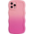 thumbnail image 1 of Design for iPhone 12 Pro Max 6.7" Wavy Edge Case, Cute Gradient Color Curly Wave Frame Design for Women Girls, Soft TPU Rubber Full-Body Shockproof Bumper Protection Phone Case, Pink Rose Red, 1 of 13