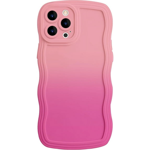 Design for iPhone 12 Pro Max 6.7" Wavy Edge Case, Cute Gradient Color Curly Wave Frame Design for Women Girls, Soft TPU Rubber Full-Body Shockproof Bumper Protection Phone Case, Pink Rose Red