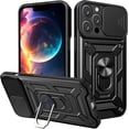 thumbnail image 1 of Design for iPhone 12 Pro Max Case with Stand, [Camera Protection] Military Grade Slide Camera Protection Cover 360° Rotate Ring Anti-Scratch Shockproof Phone Case for iPhone 12 Pro Max - Black, 1 of 8