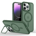 thumbnail image 1 of Design for iPhone 12 Pro Max Magnetic Case,With Contractible Metal Camera Ring Stand,Shockproof Heavy Duty Translucent Skinfeel Anti-fall Ultra Slim Phone Case For iPhone 12 Pro Max,Darkgreen, 1 of 6