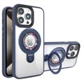 thumbnail image 1 of Design for iPhone 13, Built-in Invisible Loop Stand, Rotatable Magnetic Ring Kickstand, Compatible with Magsafe, Translucent Ultra Slim Military Grade Shockproof Case, Darkblue, 1 of 14