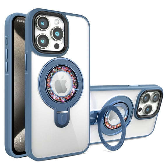 Design for iPhone 13, Built-in Invisible Loop Stand, Rotatable Magnetic Ring Kickstand, Compatible with Magsafe, Translucent Ultra Slim Military Grade Shockproof Case, Blue