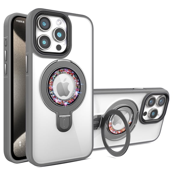 Design for iPhone 13, Built-in Invisible Loop Stand, Rotatable Magnetic Ring Kickstand, Compatible with Magsafe, Translucent Ultra Slim Military Grade Shockproof Case, Gray