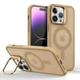 thumbnail image 1 of Design for iPhone 13 Mini Magnetic Case,With Contractible Metal Camera Ring Stand,Shockproof Heavy Duty Translucent Skinfeel Anti-fall Ultra Slim Phone Case For iPhone 13 Mini,Desertgold, 1 of 6