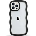 thumbnail image 1 of Design for iPhone 13 Pro Clear Case with Wavy Edge, Cute Fashion Transparent Curly Wave Shape Frame Phone Case, Shockproof Hard PC & Soft TPU Bumper Protection Cover for Women Girls, Black, 1 of 6