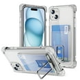 thumbnail image 1 of Design for iPhone 14 Case with Card Holder, Wallet Ring Holder Kickstand Case Clear Slim Four Corner Enhanced Protective Cover Anti-Scratch Shockproof Phone Card Case for iPhone 14, Clear, 1 of 8