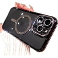 thumbnail image 1 of Design for iPhone 14 Case Compatible with Magsafe,Bling Rhinestones Glitter Clear Case Magnetic with Camera Lens Cover Protective Slim Phone Cover (6.1 inch)-Black, 1 of 7