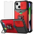 thumbnail image 1 of Design for iPhone 14 Plus Phone Case with Screen Protector Card Holder Stand Kickstand Heavy Duty Slim Shockproof Hybrid Rugged Drop Protective Cover for iPhone14plus Women 6.7 inch Red, 1 of 16