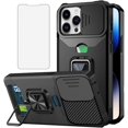 thumbnail image 1 of Design for iPhone 14 Pro Max Phone Case with Screen Protector Card Holder Stand Kickstand Heavy Duty Slim Shockproof Hybrid Rugged Drop Protective Cover for Women Men Girls 6.7 inch Black, 1 of 8
