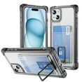 thumbnail image 1 of Design for iPhone 15 Case with Card Holder, Wallet Ring Holder Kickstand Case Clear Slim Four Corner Enhanced Protective Cover Anti-Scratch Shockproof Phone Card Case for iPhone 15, Black, 1 of 8