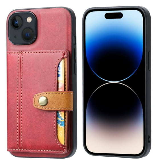 Design for iPhone 15 Case Luxury Faux Leather Case Magnetic Buckle Wallet Stand Function Card Case, Slim Fit Design, Retro Business Style Phone Case for iPhone 15 - Red