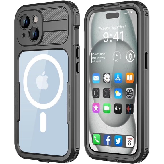 Design for iPhone 15 Plus Case Waterproof 6.7‘’, Full Body Protective Shockproof Dustproof Phone Case for iPhone 15 Plus - with Screen Protector (Black)