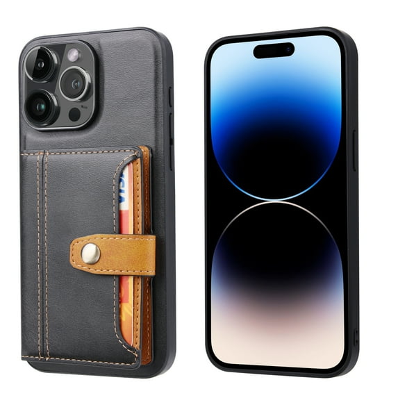 Design for iPhone 15 Pro Max Case Luxury Faux Leather Case Magnetic Buckle Wallet Stand Function Card Case, Slim Fit Design, Retro Business Style Phone Case for iPhone 15 Pro Max - Black
