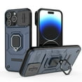 thumbnail image 1 of Design for iPhone 15 Pro Phone Case with Camera Lens Sliding Cover Ring Holder Kickstand Heavy Duty Rugged Shockproof Military Grade Bumper Protective Case for Women Men Girls, Blue, 1 of 1