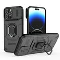 thumbnail image 1 of Design for iPhone 15 Pro Phone Case with Camera Lens Sliding Cover Ring Holder Kickstand Heavy Duty Rugged Shockproof Military Grade Bumper Protective Case for Women Men Girls, Black, 1 of 6
