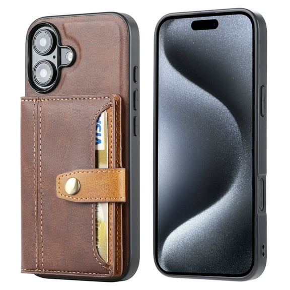 Design for iPhone 16 Case Luxury Faux Leather Case Magnetic Buckle Wallet Stand Function Card Case, Slim Fit Design, Retro Business Style Phone Case for iPhone 16 - Coffee