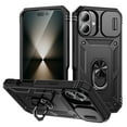 thumbnail image 1 of Design for iPhone 16 Phone Case with Camera Lens Sliding Cover Ring Holder Kickstand - Shockproof Heavy Duty Rugged Military Grade Bumper Protective Case for Women Men, Black, 1 of 9