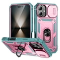 thumbnail image 1 of Design for iPhone 16 Phone Case with Camera Lens Sliding Cover Ring Holder Kickstand - Shockproof Heavy Duty Rugged Military Grade Bumper Protective Case for Women Men, Pink/Green, 1 of 9