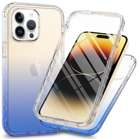 Design for iPhone 16 Pro 2-in-1 Case, With Built-in Screen Protector Transparent Slim Back Cover Shockproof Rugged Heavy Duty Bumper Full Protective Anti-fall Phone Case Cover,Blue