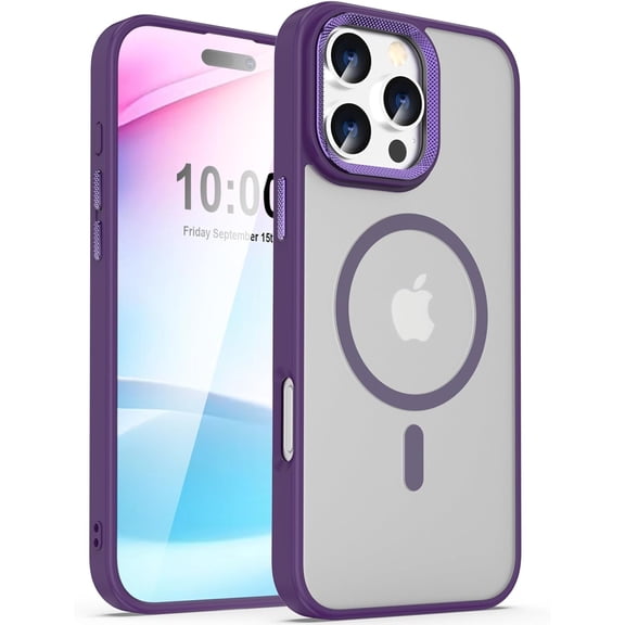 Design for iPhone 16 Pro Case(6.3") - Compatible with MagSafe, Military Grade Protection, Anti-Fingerprint TPU Thin Cases Cover, Metal Buttons Protective Shockproof Matte Case(Purple)