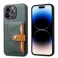 thumbnail image 1 of Design for iPhone 16 Pro Case Luxury Faux Leather Case Magnetic Buckle Wallet Stand Function Card Case, Slim Fit Design, Retro Business Style Phone Case for iPhone 16 Pro - Green, 1 of 6