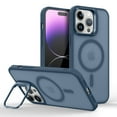 thumbnail image 1 of Design for iPhone 16 Pro Magnetic Case,With Contractible Metal Camera Ring Stand,Shockproof Heavy Duty Translucent Skinfeel Anti-fall Ultra Slim Phone Case For iPhone 16 Pro,Darkblue, 1 of 6