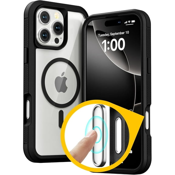 Design for iPhone 16 Pro Max  Case with Camera Control Capture Button, [Compatible with MagSafe], Heavy Duty Shockproof Protection, Transparent Magnetic Phone Case for iPhone 16 Pro Max Case