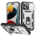 thumbnail image 1 of Design for iPhone 16 Pro Max Phone Case with Camera Lens Sliding Cover Ring Holder Kickstand - Shockproof Heavy Duty Rugged Military Grade Bumper Protective Case for Women Men, White/Black, 1 of 9