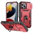 thumbnail image 1 of Design for iPhone 16 Pro Max Phone Case with Camera Lens Sliding Cover Ring Holder Kickstand - Shockproof Heavy Duty Rugged Military Grade Bumper Protective Case for Women Men, Red/Black, 1 of 9
