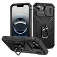 thumbnail image 1 of Design for iPhone 16E Heavy Duty Phone Case with Camera Lens Sliding Cover Ring Holder Kickstand - Shockproof Armor Military Grade Bumper Protective Case for Women Men, Black, 1 of 9