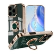 thumbnail image 1 of Design for iPhone 16e Case, Soft TPU Edge Plating 360 Degree Rotation Ring Holder Kickstand Protective Anti-Scratch Cover Magnetic Work with Car for iPhone 16e, Darkgreen, 1 of 5