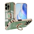 thumbnail image 1 of Design for iPhone 16e Case, Soft TPU Edge Plating 360 Degree Rotation Ring Holder Kickstand Protective Anti-Scratch Cover Magnetic Work with Car for iPhone 16e, Fruitgreen, 1 of 5