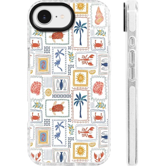 Design for iPhone 16e & iPhone 17e Case [Military-Grade Drop Protection/Coastal Soft Slim TPU Protective/Camera Control/for Girls Teens] - Coastal Nautical Beach Palm Sailboat Collage