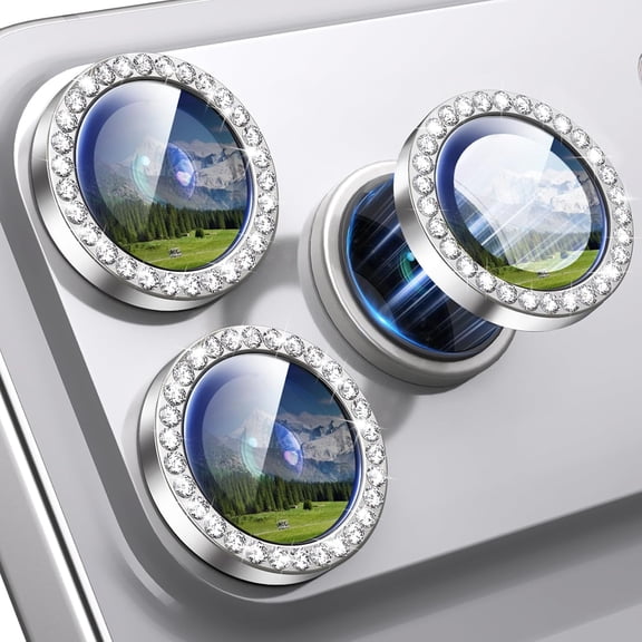 Volt for iPhone 17 Camera Lens Protector, Bling Diamond & Metal Ring 9H Tempered HD Glass Camera Cover Film, Silver