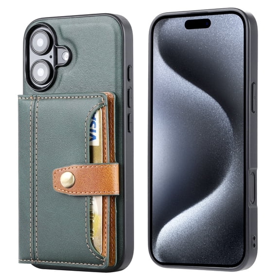 Design for iPhone 17 Case Luxury Faux Leather Case Magnetic Buckle Wallet Stand Function Card Case, Slim Fit Design, Retro Business Style Phone Case for iPhone 17 - Green
