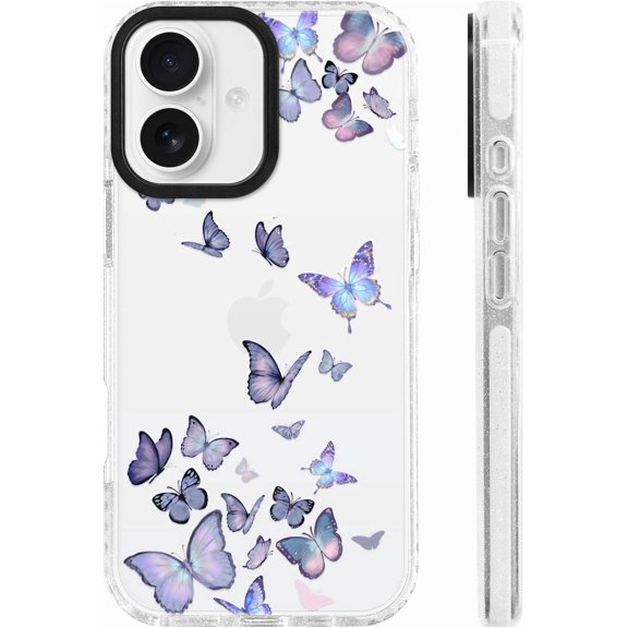 Design for iPhone 17 Case [Military-Grade Drop Protection/Elegant Feminine Soft Slim TPU Protective/Camera Control/for Girls Teens] - Purple Dreamy Pastel Butterfly Flying Pattern