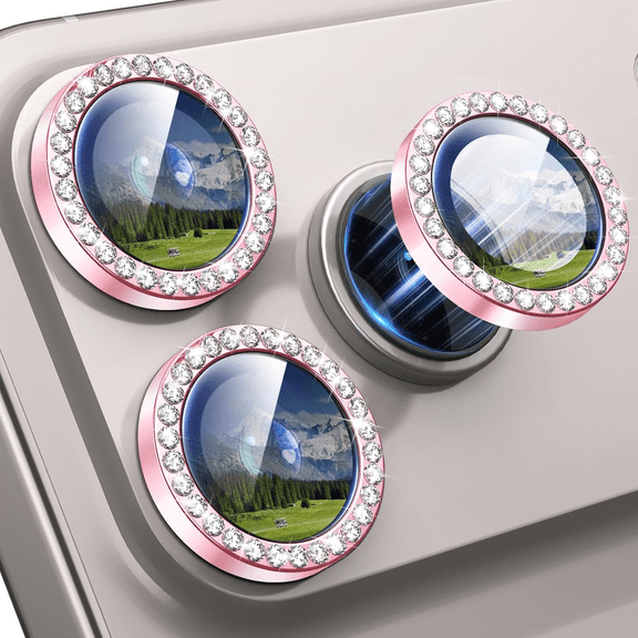 Volt for iPhone 17 Pro Max Camera Lens Protector,Bling Diamond & Metal Ring 9H Tempered HD Glass Camera Cover Film,Pink