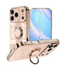 Design for iPhone 17 Pro Max Case, Soft TPU Edge Plating 360 Degree Rotation Ring Holder Kickstand Protective Anti-Scratch Cover Magnetic Work with Car for iPhone 17 Pro Max, Pink