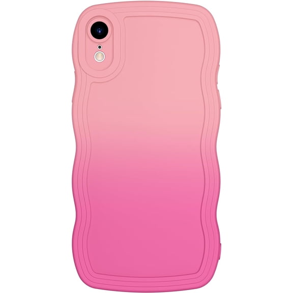 Design for iPhone XR Wavy Edge Case, Cute Aesthetic Gradient Color Curly Wave Frame Design for Women Girls, Soft TPU Shockproof Full-Body Protection Phone Case Cover 6.1", Pink Rose Red