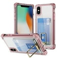 thumbnail image 1 of Design for iPhone XS Max Case with Card Holder, Wallet Ring Holder Kickstand Case Clear Slim Four Corner Enhanced Protective Cover Anti-Scratch Shockproof Phone Card Case for iPhone XS Max, Pink, 1 of 8