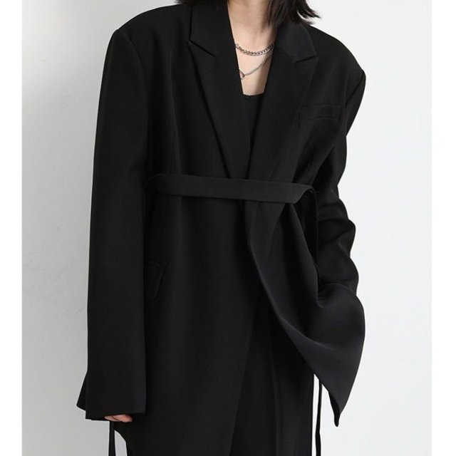 Design sense small suit 2024 autumn long streamer slim loose fashion