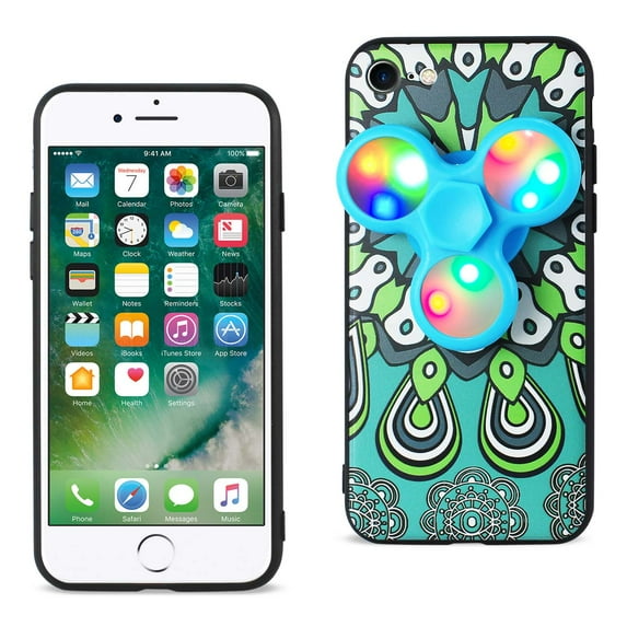 Design the Inspiration of Peacock Iphone 7/ 6/ 6s Case with Led Fidget Spinner Clip on in Turquoise