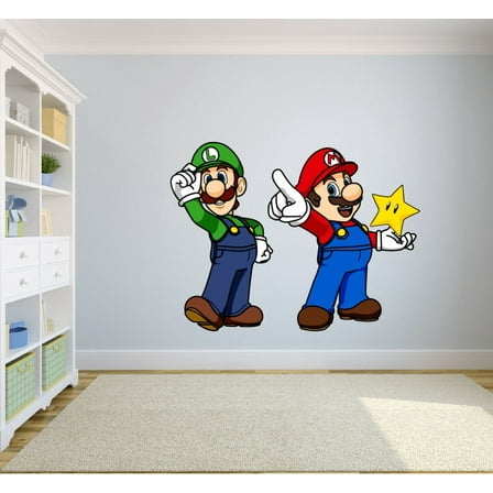 Design with Vinyl Mario and Luigi Super Mario Bros One Up Star Character Wall Stickers